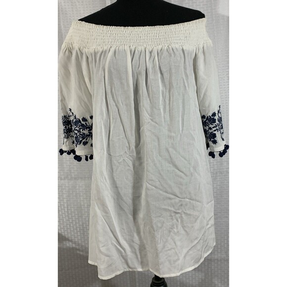 Show Me Your Mumu Presley Tunic Mini Dress Womens L Boho Navy White Embroidered - Picture 3 of 7